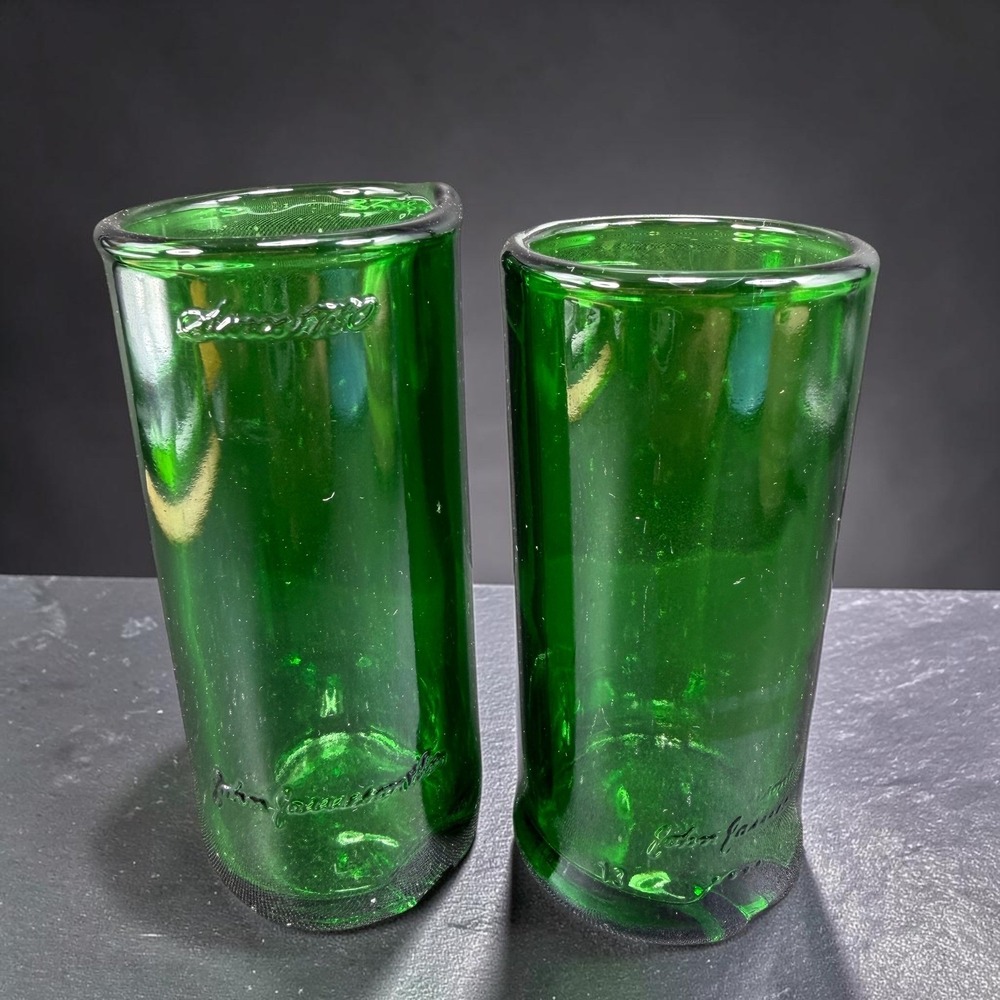 John Jameson & Son Irish Whiskey Recycled Green Glass Shot Glasses Set of 2